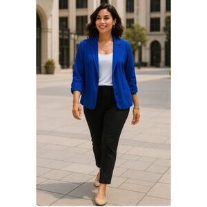 Chico’s Royal Blue Open Front Blazer Jacket Size 2 | Slim Fit | Minor Flaw